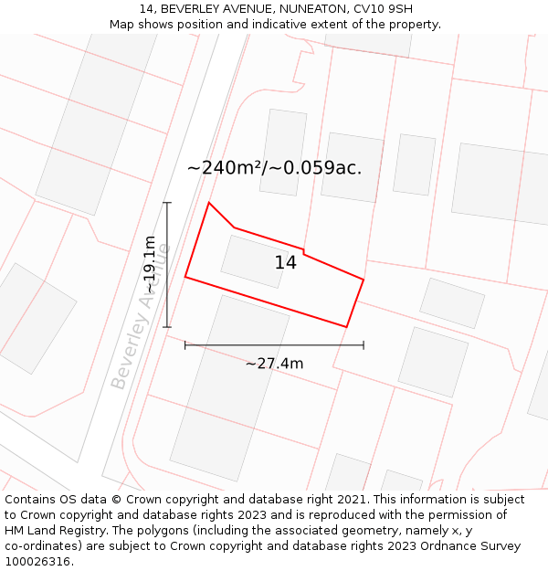 14, BEVERLEY AVENUE, NUNEATON, CV10 9SH: Plot and title map