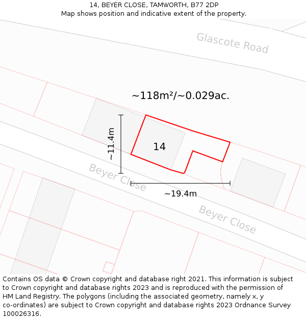 14, BEYER CLOSE, TAMWORTH, B77 2DP: Plot and title map