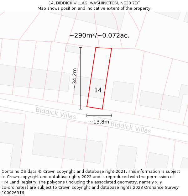 14, BIDDICK VILLAS, WASHINGTON, NE38 7DT: Plot and title map