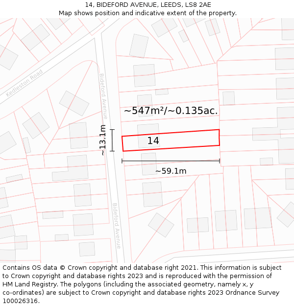 14, BIDEFORD AVENUE, LEEDS, LS8 2AE: Plot and title map
