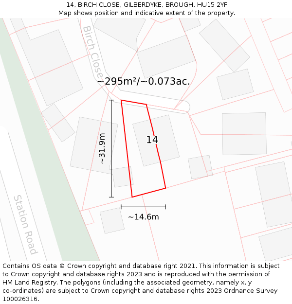 14, BIRCH CLOSE, GILBERDYKE, BROUGH, HU15 2YF: Plot and title map