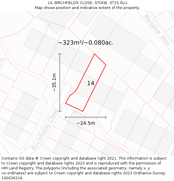 14, BIRCHFIELDS CLOSE, STONE, ST15 0LU: Plot and title map