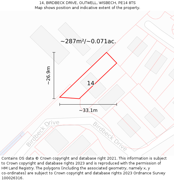 14, BIRDBECK DRIVE, OUTWELL, WISBECH, PE14 8TS: Plot and title map