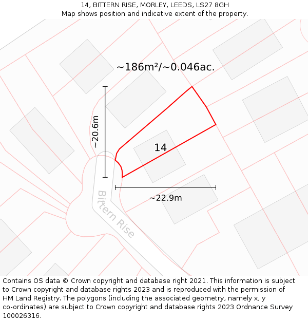 14, BITTERN RISE, MORLEY, LEEDS, LS27 8GH: Plot and title map