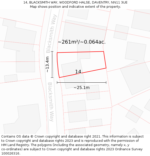 14, BLACKSMITH WAY, WOODFORD HALSE, DAVENTRY, NN11 3UE: Plot and title map