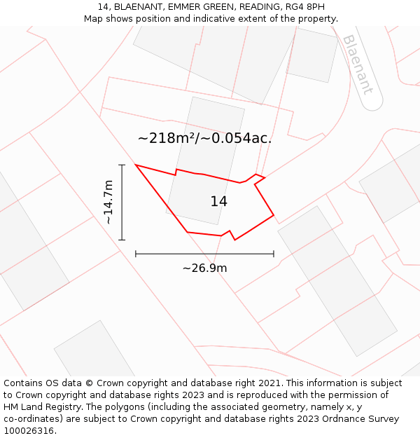 14, BLAENANT, EMMER GREEN, READING, RG4 8PH: Plot and title map