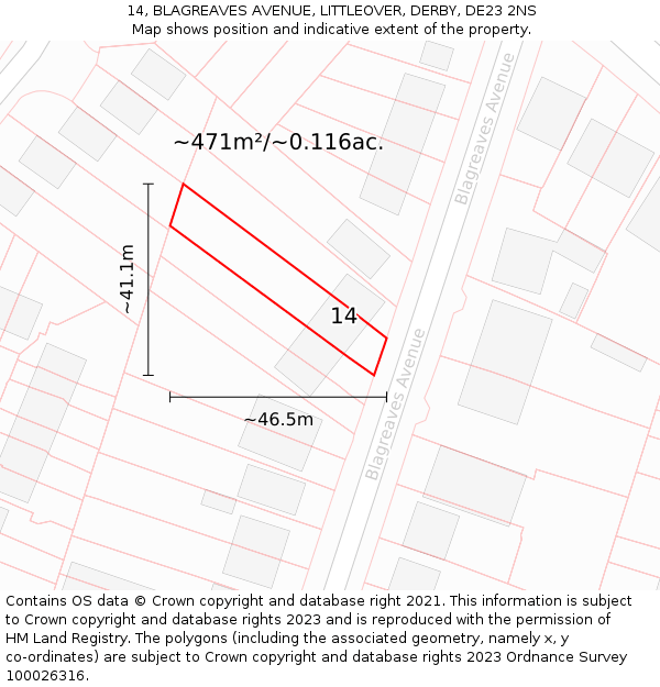 14, BLAGREAVES AVENUE, LITTLEOVER, DERBY, DE23 2NS: Plot and title map