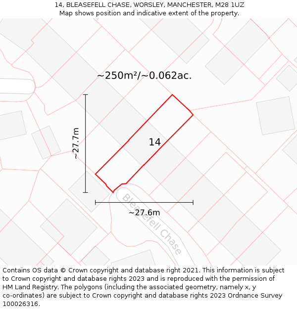 14, BLEASEFELL CHASE, WORSLEY, MANCHESTER, M28 1UZ: Plot and title map