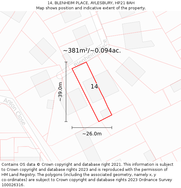 14, BLENHEIM PLACE, AYLESBURY, HP21 8AH: Plot and title map