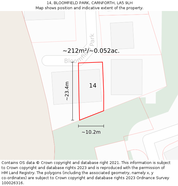 14, BLOOMFIELD PARK, CARNFORTH, LA5 9LH: Plot and title map