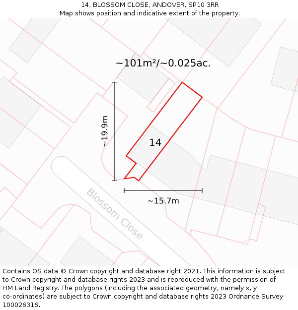 14, BLOSSOM CLOSE, ANDOVER, SP10 3RR: Plot and title map