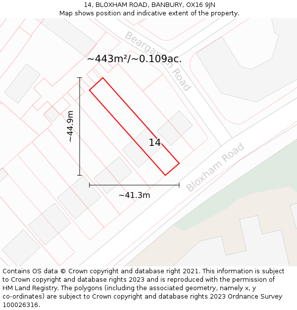 14, BLOXHAM ROAD, BANBURY, OX16 9JN: Plot and title map