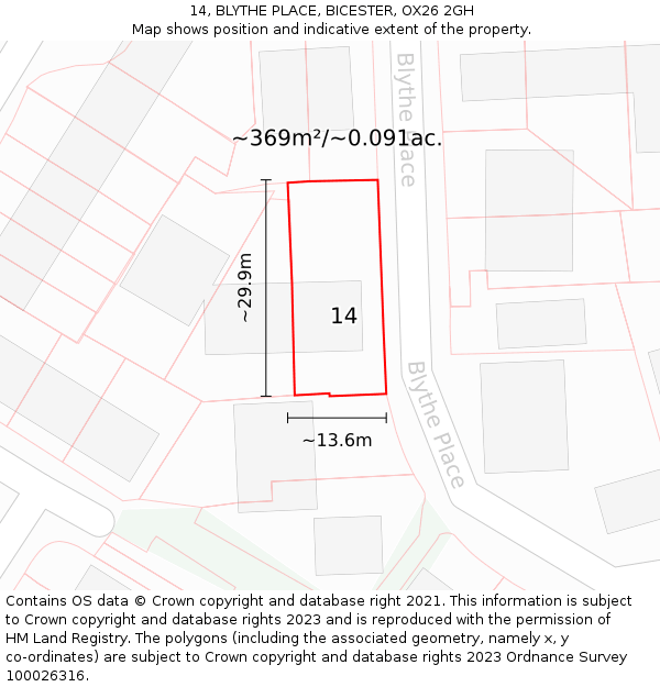 14, BLYTHE PLACE, BICESTER, OX26 2GH: Plot and title map