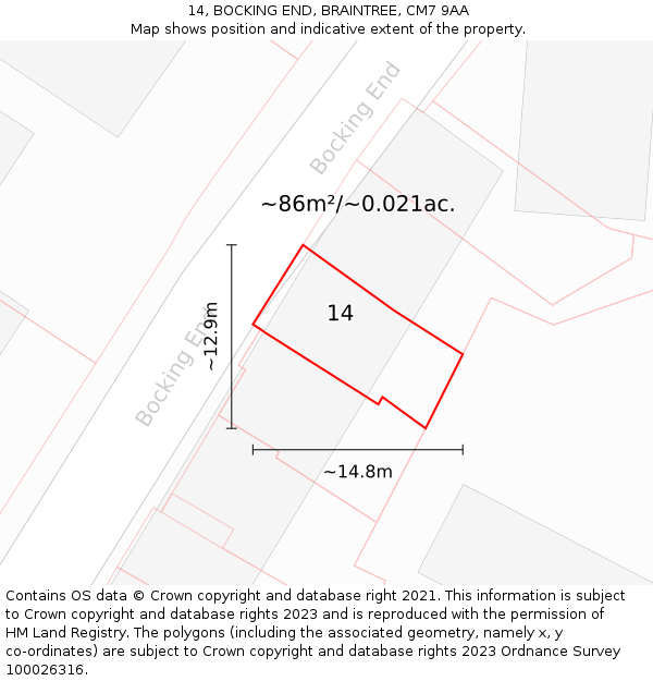 14, BOCKING END, BRAINTREE, CM7 9AA: Plot and title map