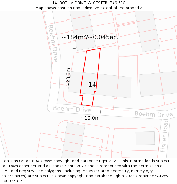 14, BOEHM DRIVE, ALCESTER, B49 6FG: Plot and title map