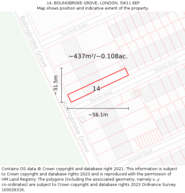 14, BOLINGBROKE GROVE, LONDON, SW11 6EP: Plot and title map