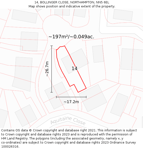 14, BOLLINGER CLOSE, NORTHAMPTON, NN5 6EL: Plot and title map