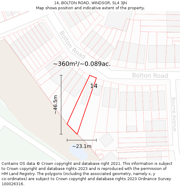14, BOLTON ROAD, WINDSOR, SL4 3JN: Plot and title map