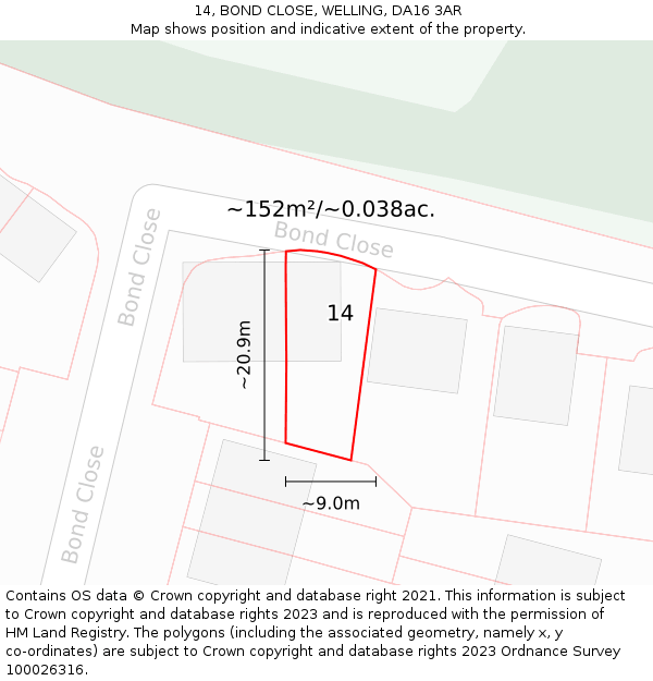14, BOND CLOSE, WELLING, DA16 3AR: Plot and title map