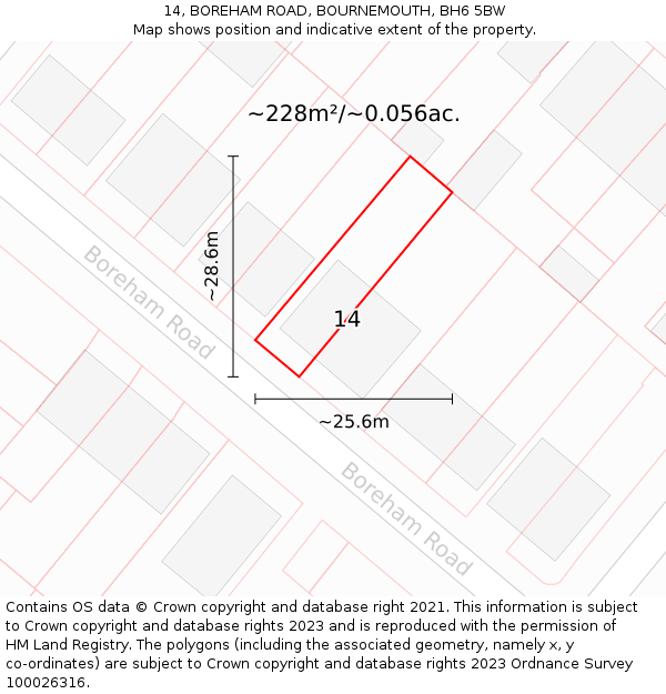 14, BOREHAM ROAD, BOURNEMOUTH, BH6 5BW: Plot and title map