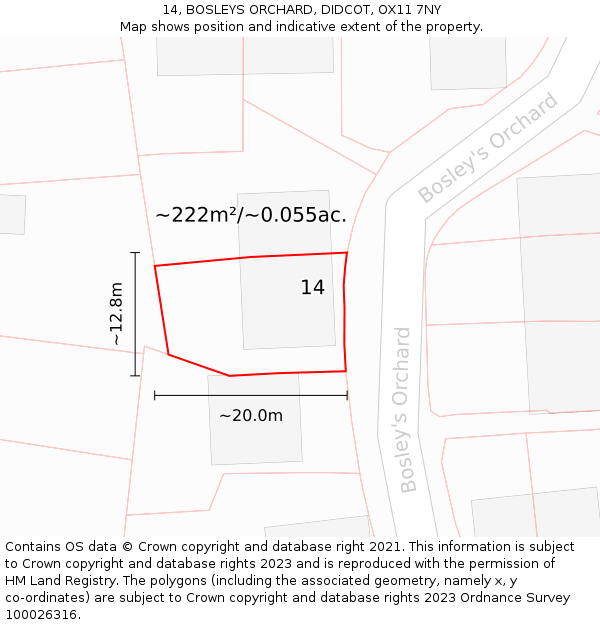 14, BOSLEYS ORCHARD, DIDCOT, OX11 7NY: Plot and title map