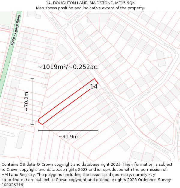 14, BOUGHTON LANE, MAIDSTONE, ME15 9QN: Plot and title map