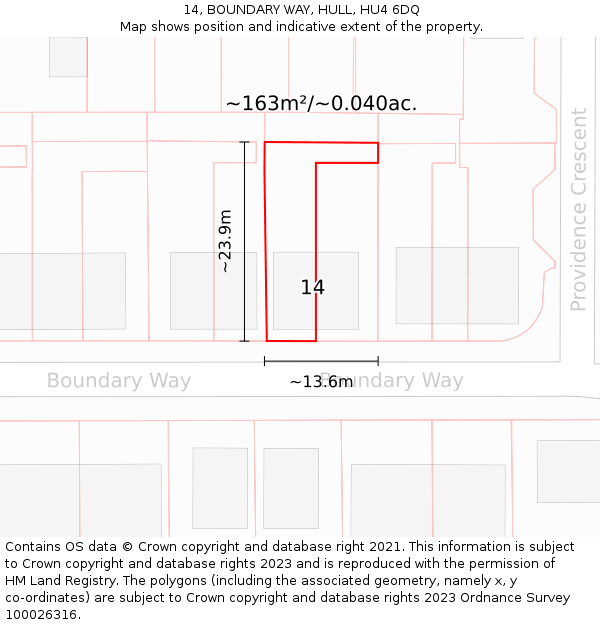 14, BOUNDARY WAY, HULL, HU4 6DQ: Plot and title map