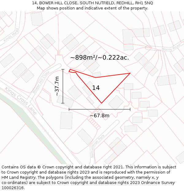 14, BOWER HILL CLOSE, SOUTH NUTFIELD, REDHILL, RH1 5NQ: Plot and title map
