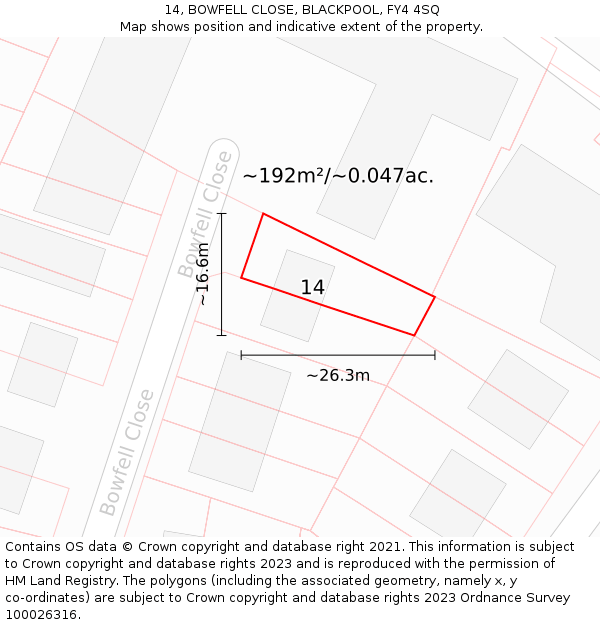 14, BOWFELL CLOSE, BLACKPOOL, FY4 4SQ: Plot and title map