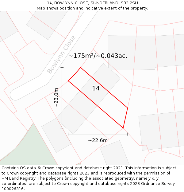 14, BOWLYNN CLOSE, SUNDERLAND, SR3 2SU: Plot and title map