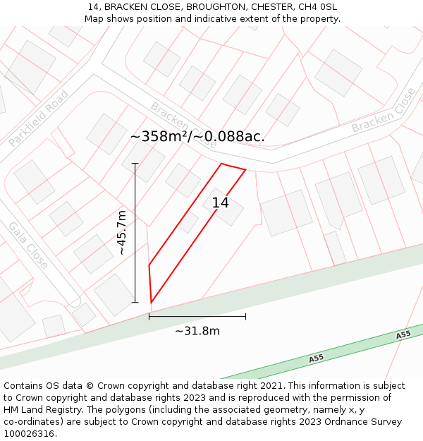 14, BRACKEN CLOSE, BROUGHTON, CHESTER, CH4 0SL: Plot and title map