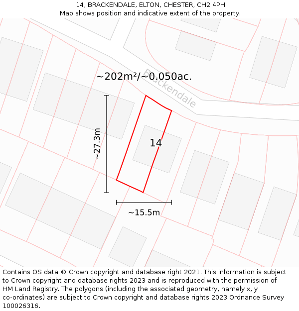 14, BRACKENDALE, ELTON, CHESTER, CH2 4PH: Plot and title map