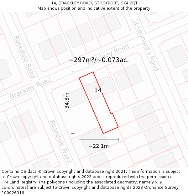 14, BRACKLEY ROAD, STOCKPORT, SK4 2QT: Plot and title map