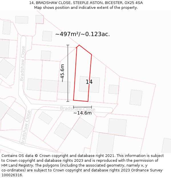 14, BRADSHAW CLOSE, STEEPLE ASTON, BICESTER, OX25 4SA: Plot and title map
