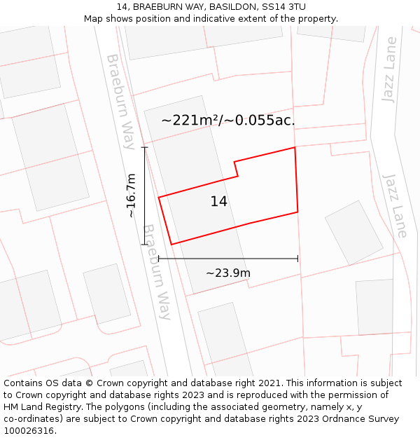 14, BRAEBURN WAY, BASILDON, SS14 3TU: Plot and title map
