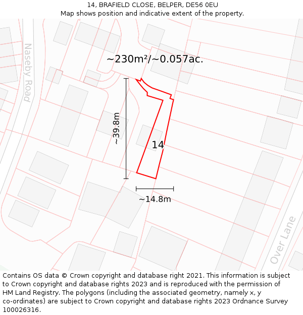 14, BRAFIELD CLOSE, BELPER, DE56 0EU: Plot and title map
