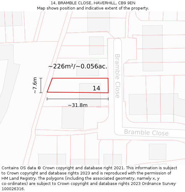 14, BRAMBLE CLOSE, HAVERHILL, CB9 9EN: Plot and title map