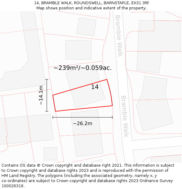 14, BRAMBLE WALK, ROUNDSWELL, BARNSTAPLE, EX31 3RF: Plot and title map
