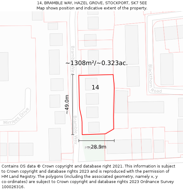 14, BRAMBLE WAY, HAZEL GROVE, STOCKPORT, SK7 5EE: Plot and title map