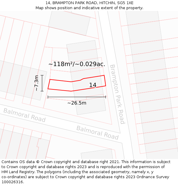 14, BRAMPTON PARK ROAD, HITCHIN, SG5 1XE: Plot and title map