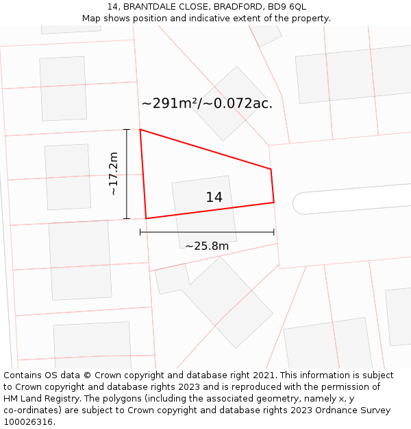 14, BRANTDALE CLOSE, BRADFORD, BD9 6QL: Plot and title map