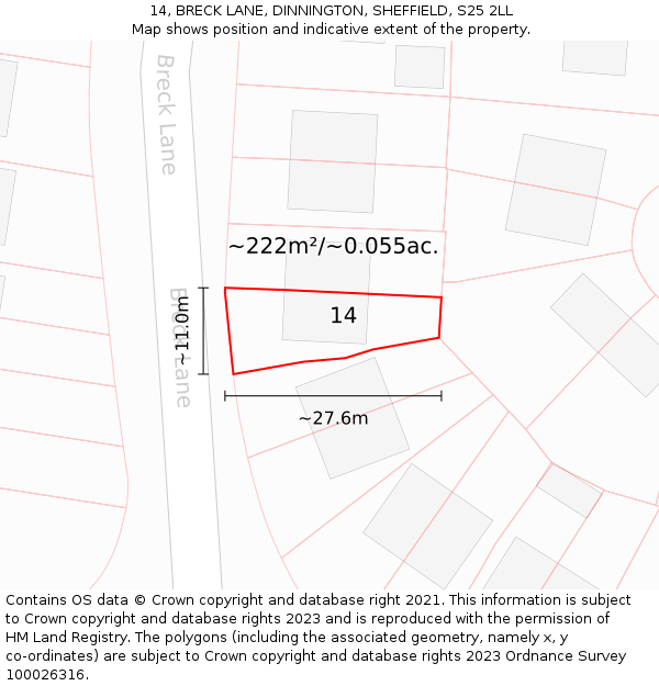 14, BRECK LANE, DINNINGTON, SHEFFIELD, S25 2LL: Plot and title map