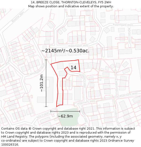 14, BREEZE CLOSE, THORNTON-CLEVELEYS, FY5 2WH: Plot and title map