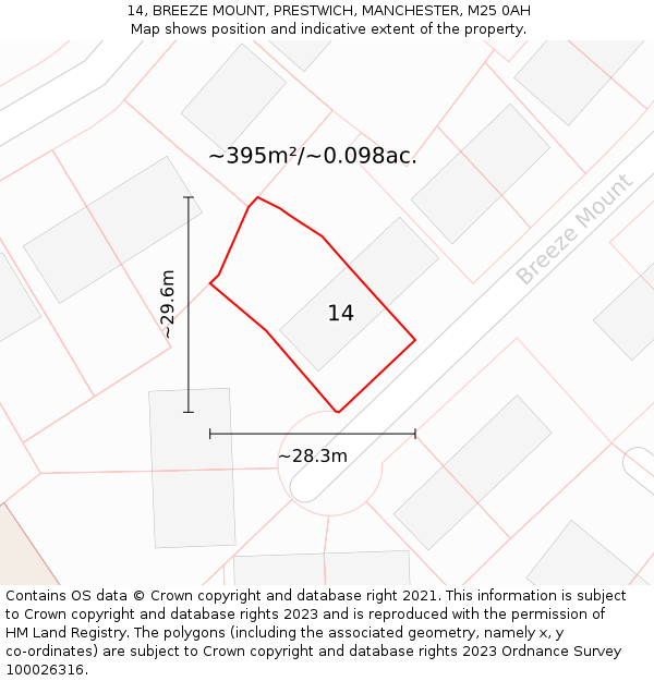 14, BREEZE MOUNT, PRESTWICH, MANCHESTER, M25 0AH: Plot and title map