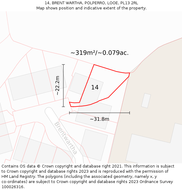 14, BRENT WARTHA, POLPERRO, LOOE, PL13 2RL: Plot and title map