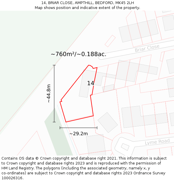 14, BRIAR CLOSE, AMPTHILL, BEDFORD, MK45 2LH: Plot and title map