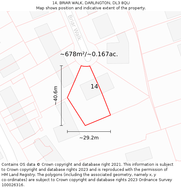14, BRIAR WALK, DARLINGTON, DL3 8QU: Plot and title map