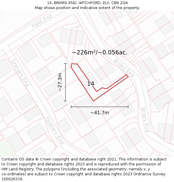 14, BRIARS END, WITCHFORD, ELY, CB6 2GA: Plot and title map
