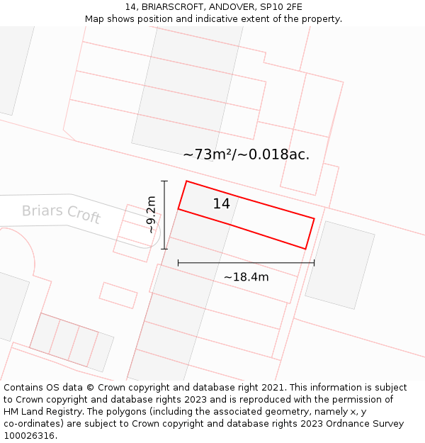 14, BRIARSCROFT, ANDOVER, SP10 2FE: Plot and title map