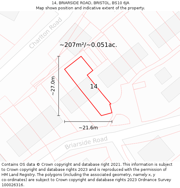 14, BRIARSIDE ROAD, BRISTOL, BS10 6JA: Plot and title map
